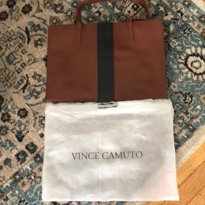 Vince Camino brown leather tote with black stripe
